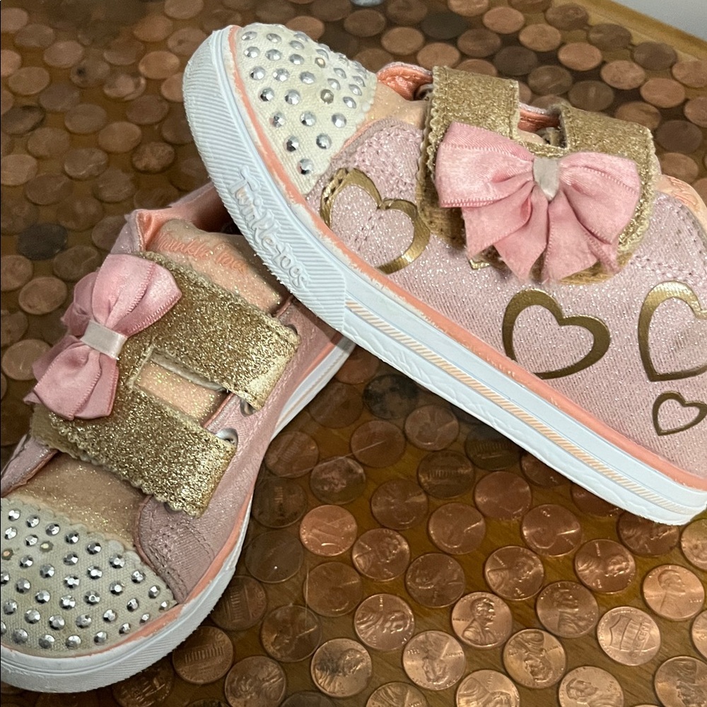 Skechers Pink and Gold Kids Sneakers with Bows